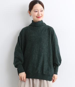【tukuroi by SUN VALLEY】リネンウール混　 ドルマンハイネックニットプルオーバー(グリーン-F)