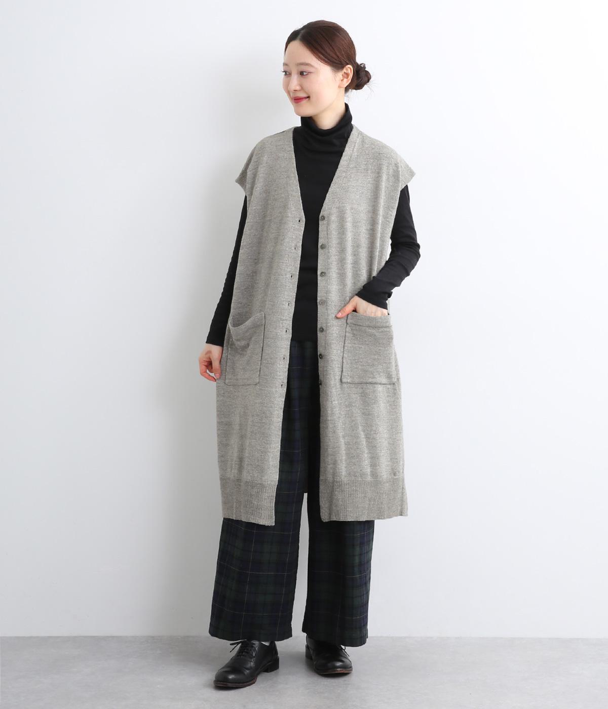 【tukuroi by SUN VALLEY】リネンウール混　ロングニットジレ(グレー-F)