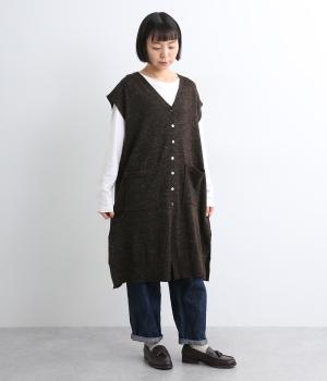【tukuroi by SUN VALLEY】リネンウール混　ロングニットジレ(ブラウン-F)