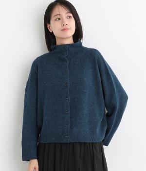 【tukuroi by SUN VALLEY】ウール混ミドルゲージ　2wayニットカーディガン(グリーンブルー-F)
