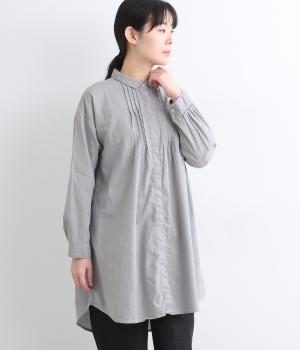 【tukuroi by SUN VALLEY】コットンリネン平織日本製品染　ピンタックチュニック(ミストグレー-F)