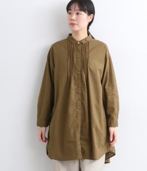【tukuroi by SUN VALLEY】コットンリネン平織日本製品染　ピンタックチュニック(ブラウンカーキ-F)