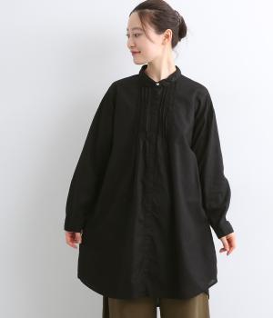 【tukuroi by SUN VALLEY】コットンリネン平織日本製品染　ピンタックチュニック(クロ-F)