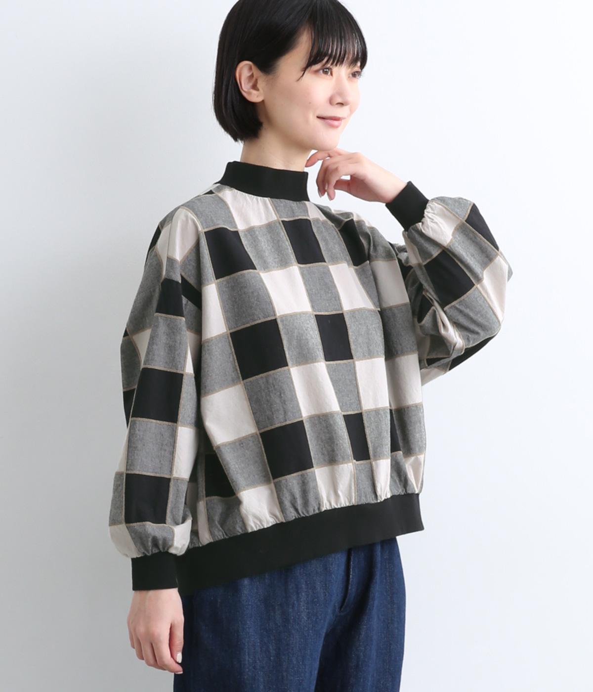 コットンモール糸　ブロックチェックリブプルオーバー(エクリュ×クロ-F)