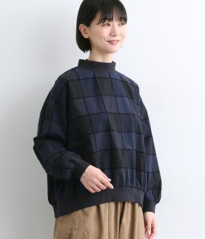 コットンモール糸　ブロックチェックリブプルオーバー(ダークブルー×ネイビー-F)