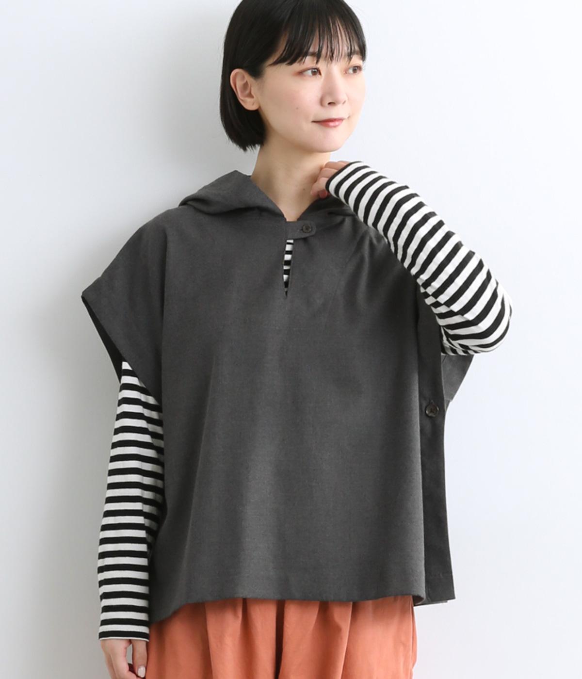 ツイルストレッチ　フーディーポンチョベスト(チャコール-F)