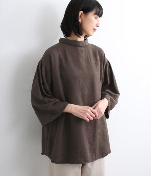 【tukuroi by SUN VALLEY】コットンジャカード日本製品染　モックネックチュニック(ミスティブラウン-F)