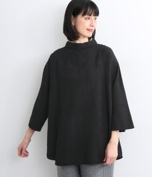 【tukuroi by SUN VALLEY】コットンジャカード日本製品染　モックネックチュニック(クロ-F)