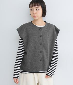 ウール混ダブルフェイスジャケットベスト(チャコール-F)