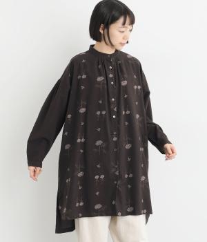 コットン平織起毛 総柄刺繍チュニックブラウス(スミクロ-F)