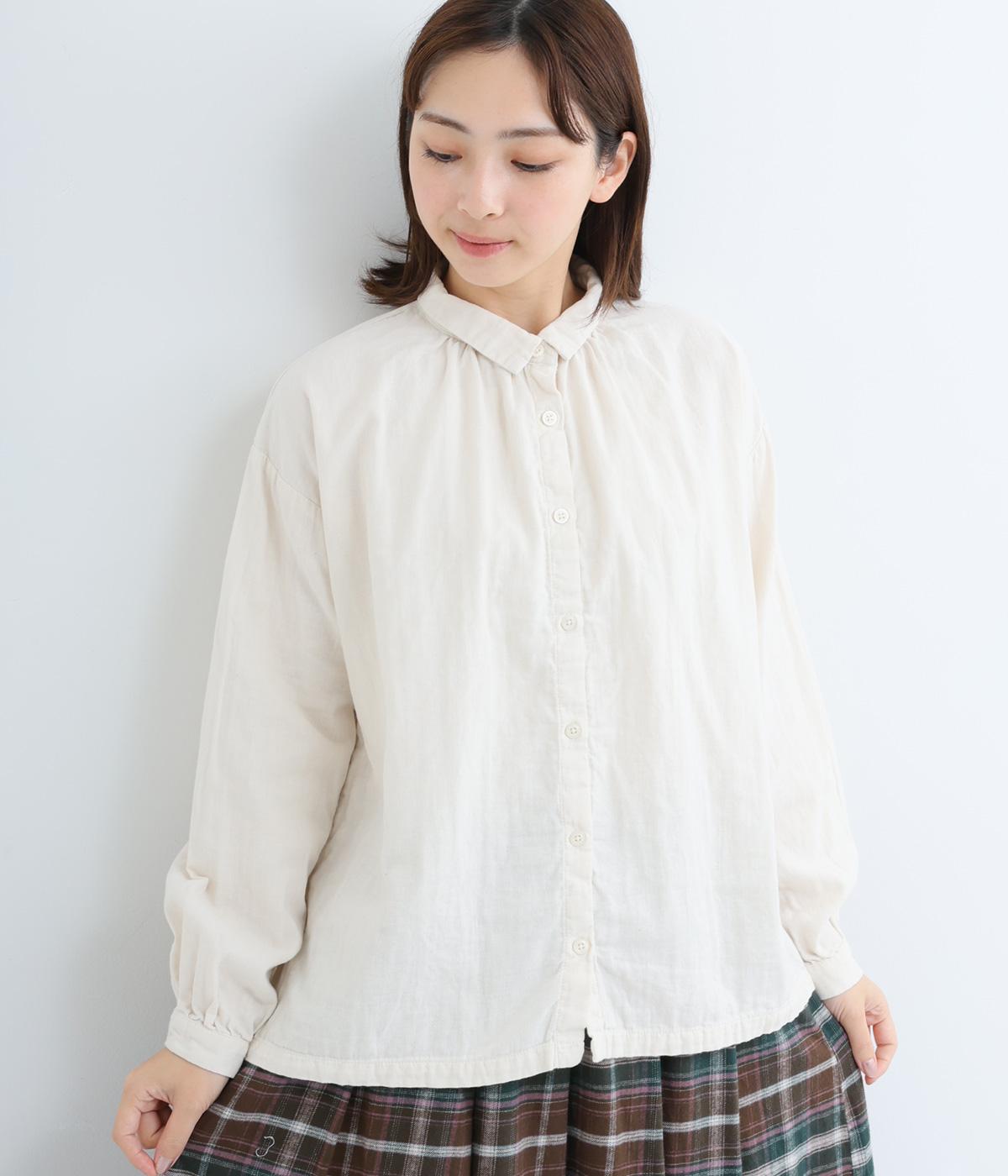 コットンダブルガーゼ 日本製品染ブラウス(アイボリー-F)
