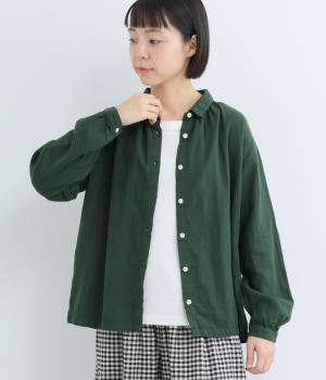 コットンダブルガーゼ 日本製品染ブラウス(ダークグリーン-F)