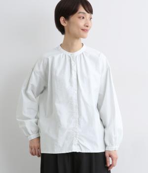 コットンオックス日本製品染バンドカラーブラウス(スノーホワイト-F)