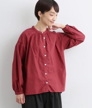 コットンオックス日本製品染バンドカラーブラウス(ルビー-F)
