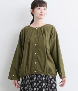 コットンオックス日本製品染2wayブラウス(オリーブカーキ-F)