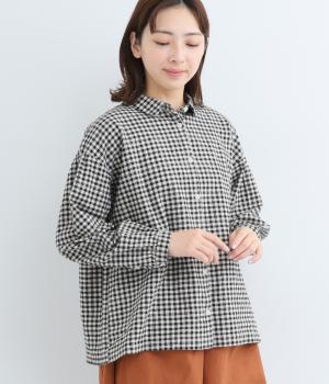 コットンリネン平織起毛ブラウス(ギンガムクロ×キナリ-F)