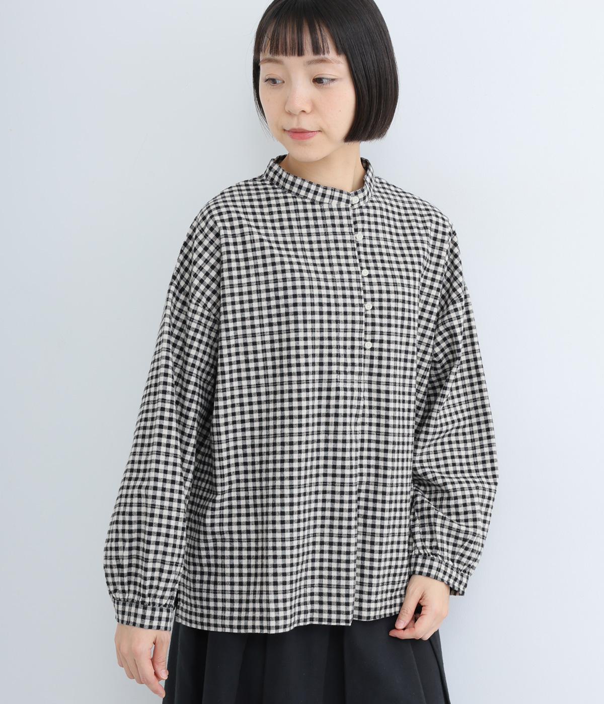 コットンリネン平織起毛プルオーバーブラウス(ギンガムクロ×キナリ-F)