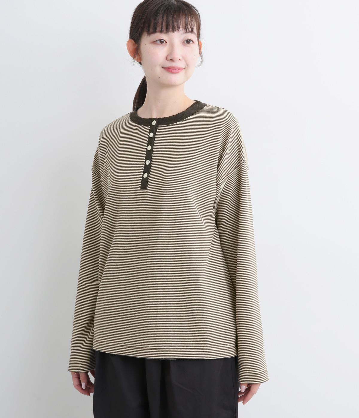 ストレッチスムース起毛ボーダー・無地Ｔシャツ(アイボリー×スミクロ-F)