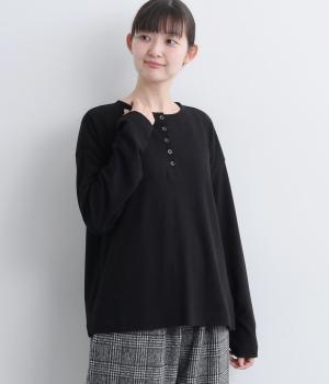 ストレッチスムース起毛ボーダー・無地Ｔシャツ(クロ-F)