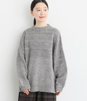 アクリルナイロンウールスラブ模様編みニットプルオーバー