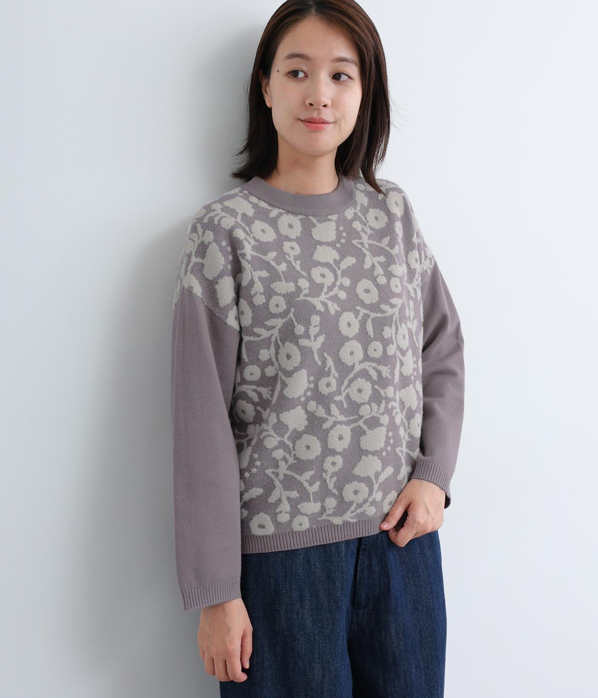 ダブルジャカードニットプルオーバー(パープルグレー-F)