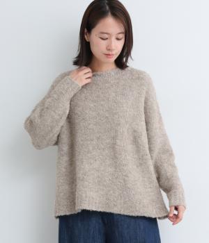 ウール混ループヤーンローゲージニットプルオーバー