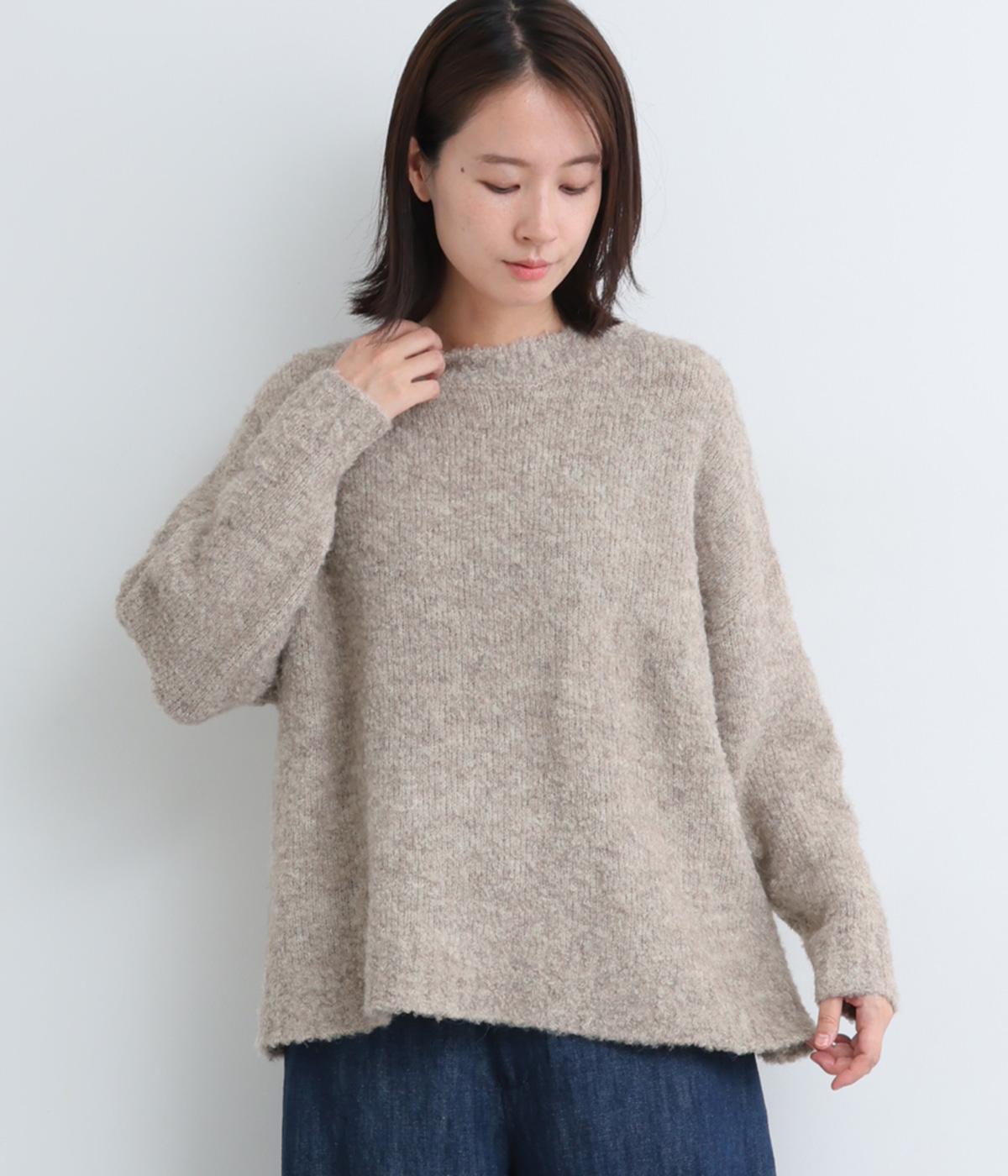ウール混ループヤーンローゲージニットプルオーバー(グレージュ-F)