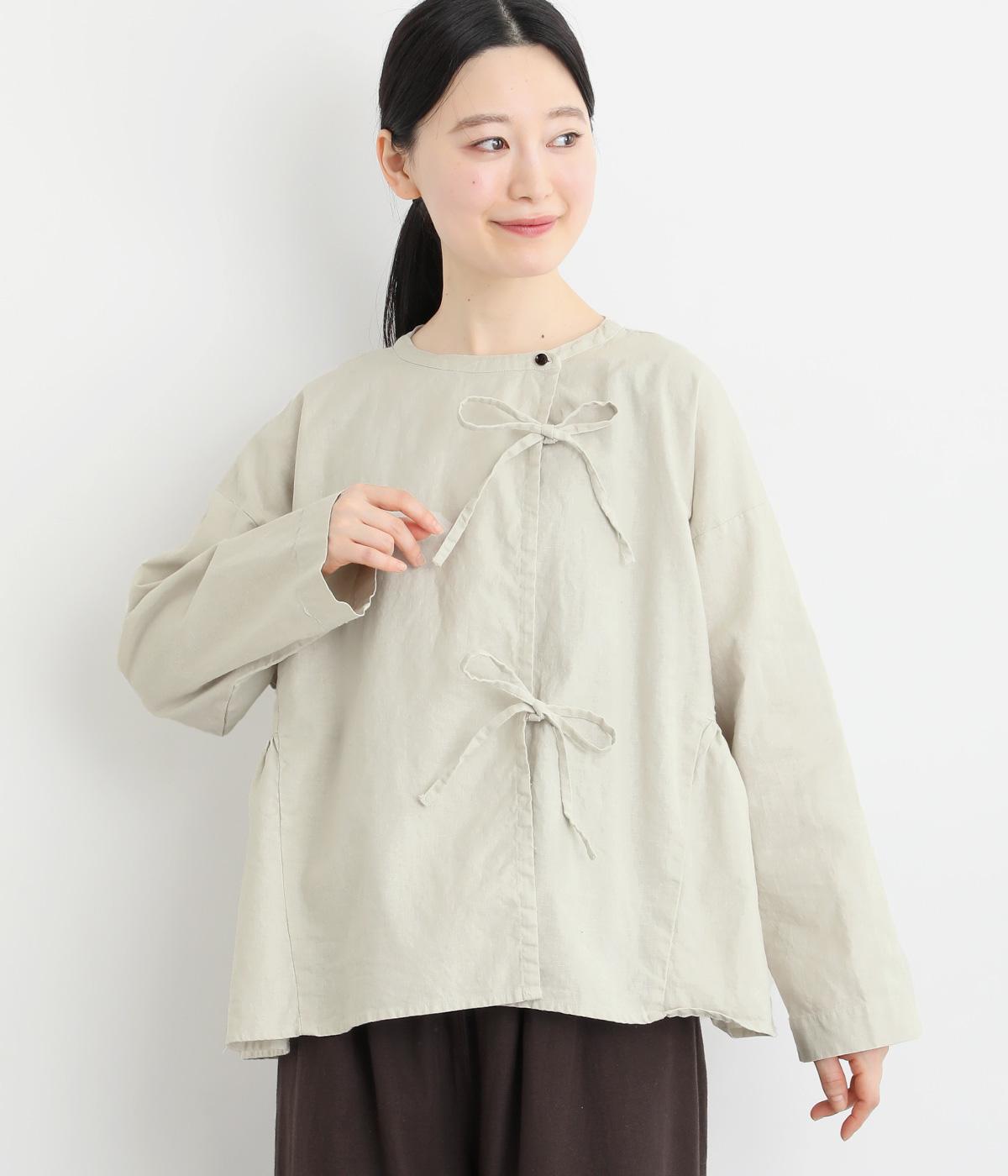 【tukuroi by SUN VALLEY】コットンリネン平織日本製品染ブラウス(シェルホワイト-F)