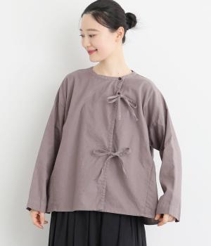 【tukuroi by SUN VALLEY】コットンリネン平織日本製品染ブラウス(ココアグレー-F)