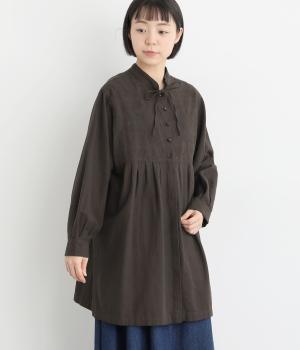 【tukuroi by SUN VALLEY】コットンリネンツイルボタニカル刺繍前後2wayチュニックブラウス(ブラウンチャコール-F)