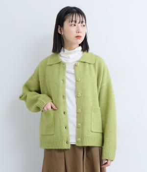 【tukuroi by SUN VALLEY】アルパカ混ニットミドルゲージ天竺編みカーディガン(アップルグリーン-F)