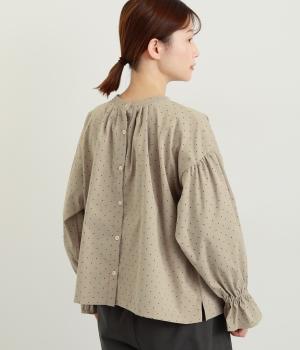 ポリエステルツイルドットプリント前後2way長袖ブラウス