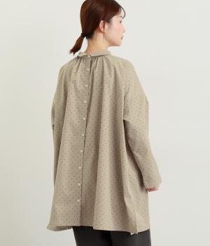 ポリエステルツイルドットプリント前後2way長袖チュニックブラウス