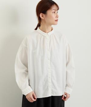 コットン平織日本製品染長袖ブラウス(オフシロ-F)