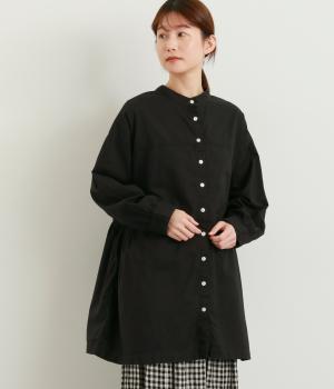 コットン平織日本製品染前後2wayティアード長袖ブラウス(スミクロ-F)