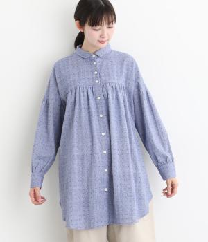 コットンリネンドビーシャンブレー起毛切替長袖ブラウス