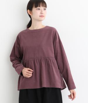 コーデュロイ切替ギャザー長袖ブラウス
