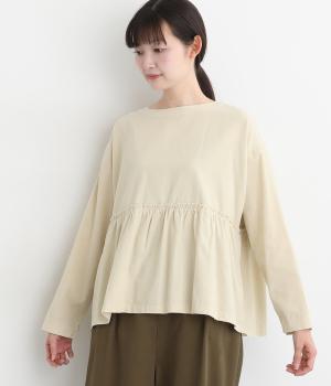 コーデュロイ切替ギャザー長袖ブラウス(オフシロ-F)