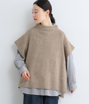 五者混総針編みニットベスト(ライトブラウン-F)