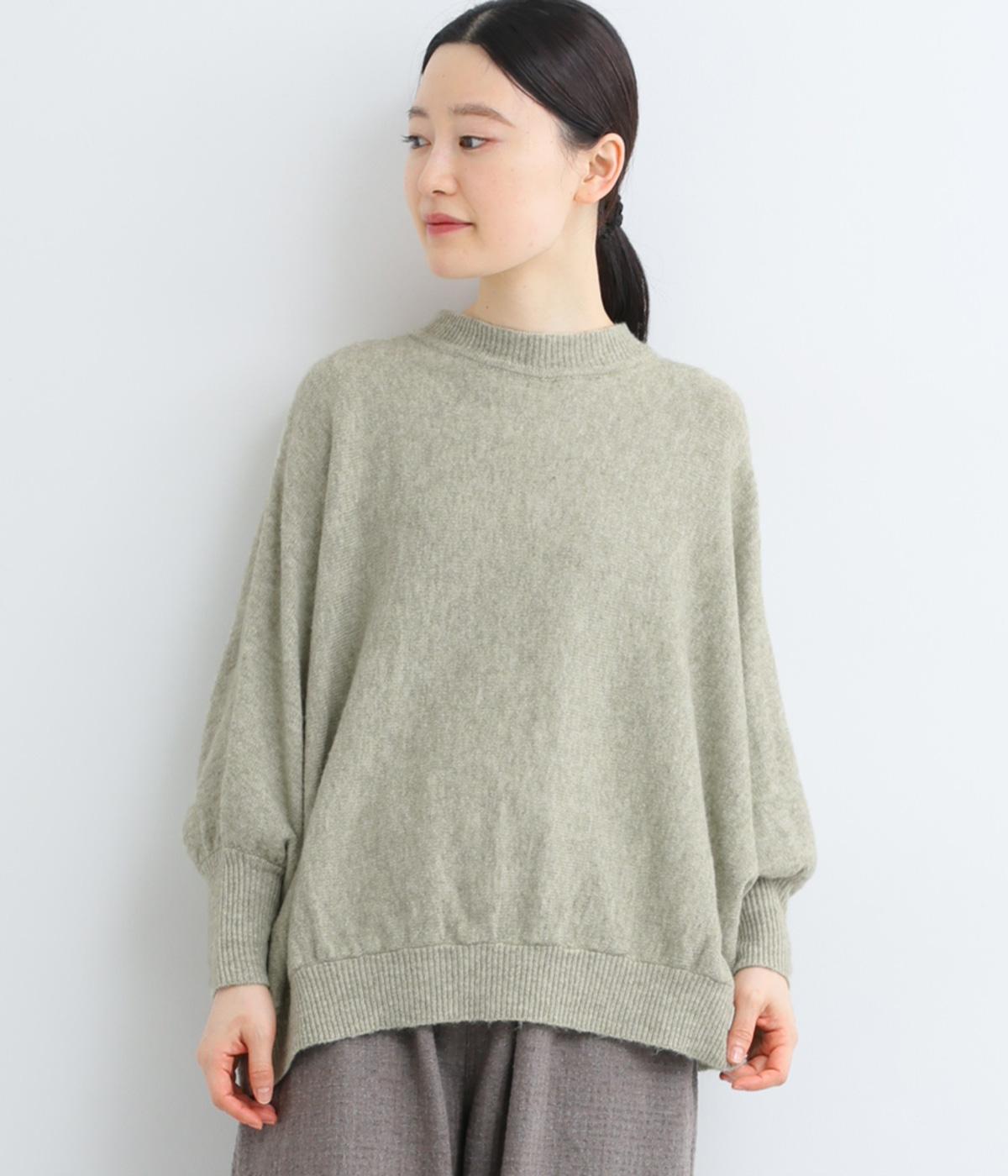 五者混天竺編みドルマン9分袖ニット(カーキベージュ-F)