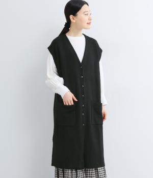 五者混天竺編みニットジレ(クロ-F)