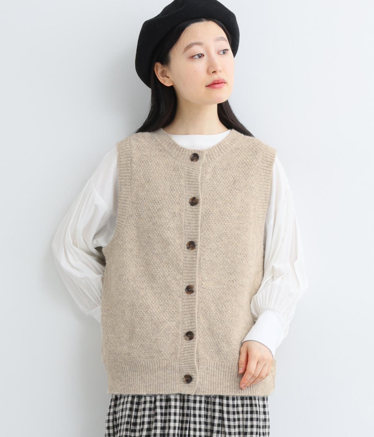 四者混鹿の子編み前後2wayニットベスト(オートミール-F)