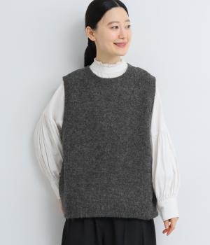 四者混鹿の子編み前後2wayニットベスト(チャコール-F)