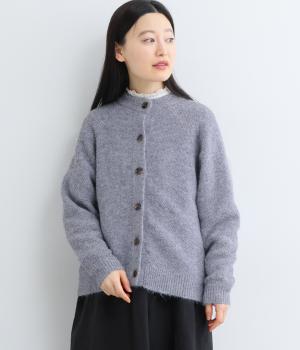 四者混鹿の子編み長袖ニットカーディガン(グレーパープル-F)