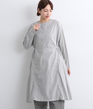 コットンローン日本製品染 2wayサイドギャザーワンピース(ブルーグレー-F)