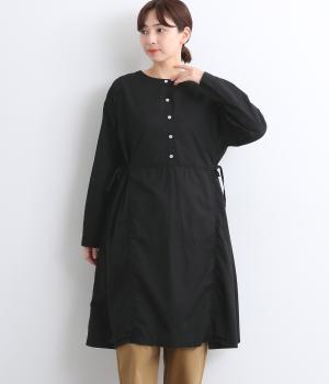 コットンローン日本製品染 2wayサイドギャザーワンピース(スミクロ-F)