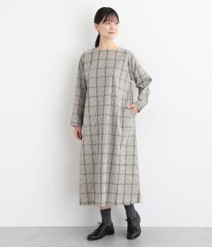 サッカーチェック柄　ワイドワンピース(グレー-F)