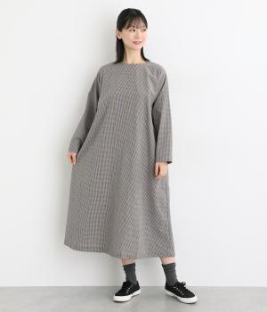 サッカーチェック柄　ワイドワンピース(ブルー-F)