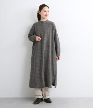 コットンリネン平織　ワンピース(グレー-F)