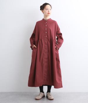 【tukuroi by SUN VALLEY】コットンリネン平織日本製品染　ギャザーワンピース(カシスピンク-F)